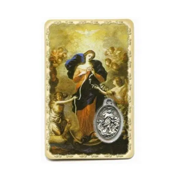 Carte de prière avec médaille en métal - Marie qui Défait les Nœuds