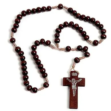 Chapelet en bois sur corde - Marron foncé - 31 cm