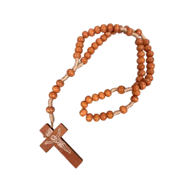 Chapelet en bois sur corde - Marron clair - 28 cm