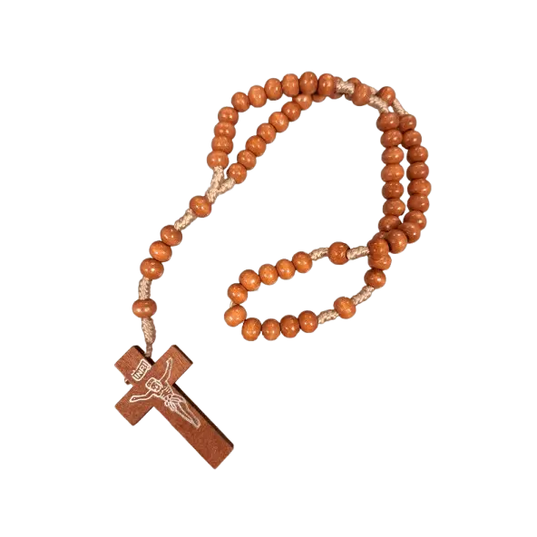 Chapelet en bois sur corde - Marron clair - 28 cm