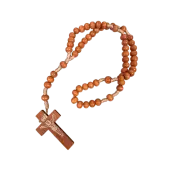 Chapelet en bois sur corde - Marron clair - 28 cm - 1