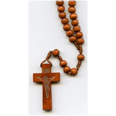 Chapelet en bois sur corde - Marron clair - 28 cm