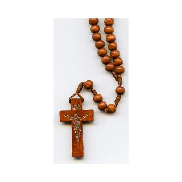 Chapelet en bois sur corde - Marron clair - 28 cm