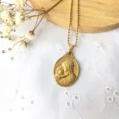 Médaille de la Vierge à l'Enfant de Botticelli ovale 21 mm - plaqué or - 1