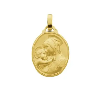 Médaille de la Vierge à l'Enfant de Botticelli ovale 21 mm - plaqué or