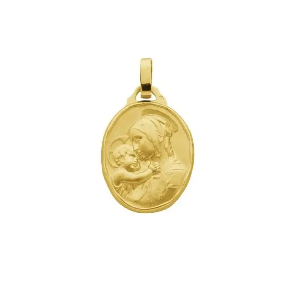Médaille de la Vierge à l'Enfant de Botticelli ovale 21 mm - plaqué or