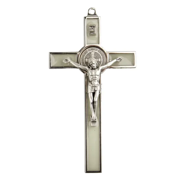 Crucifix de Saint Benoit - émail blanc - 12 cm