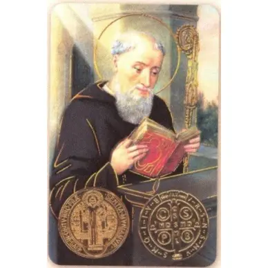 Carte de prière avec poinçon - Saint Benoît